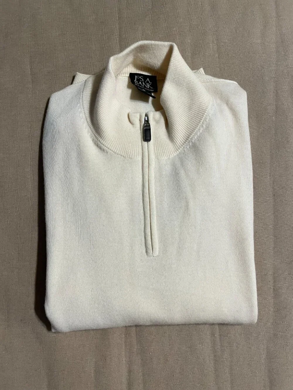 Jos A. Bank Merino Wool Sweater 1/4 Zipper‎ Men's Size XL Beige Preppy Grandpa